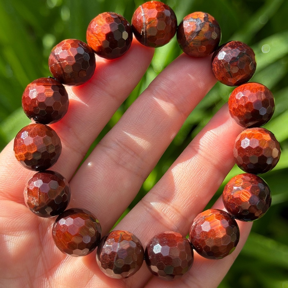 14mm stretchable faceted sparkling red tiger eye‎ bracelet 0584
